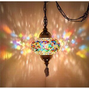 Authentic Turkish Mosaic Plug-in Swag Pendant Light Fixture, Large 6.5" Globe
